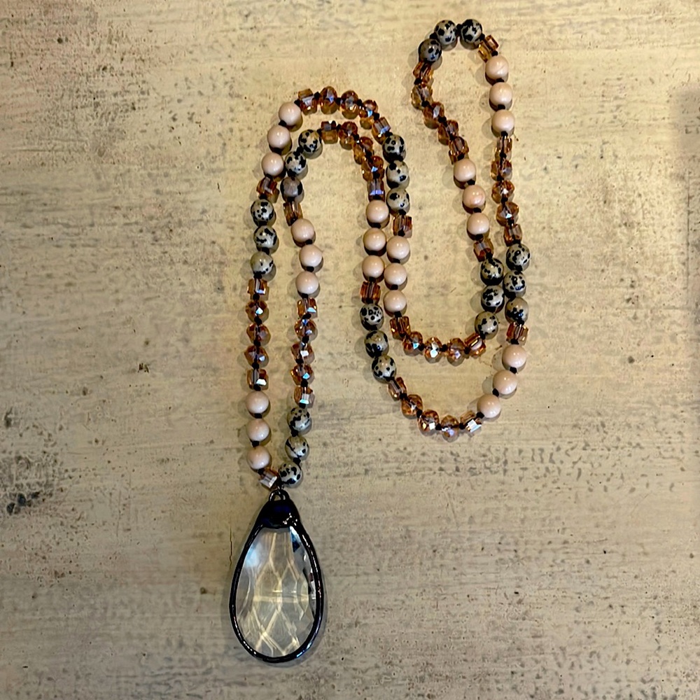 NWOT Bohemian Style Gemstone crystal glass necklace